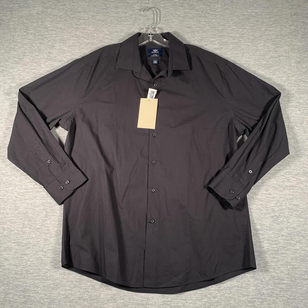 Dockers Dress Shirt Mens 16.5 32/33 Black Slim Fit Stretch Easy Care Performance